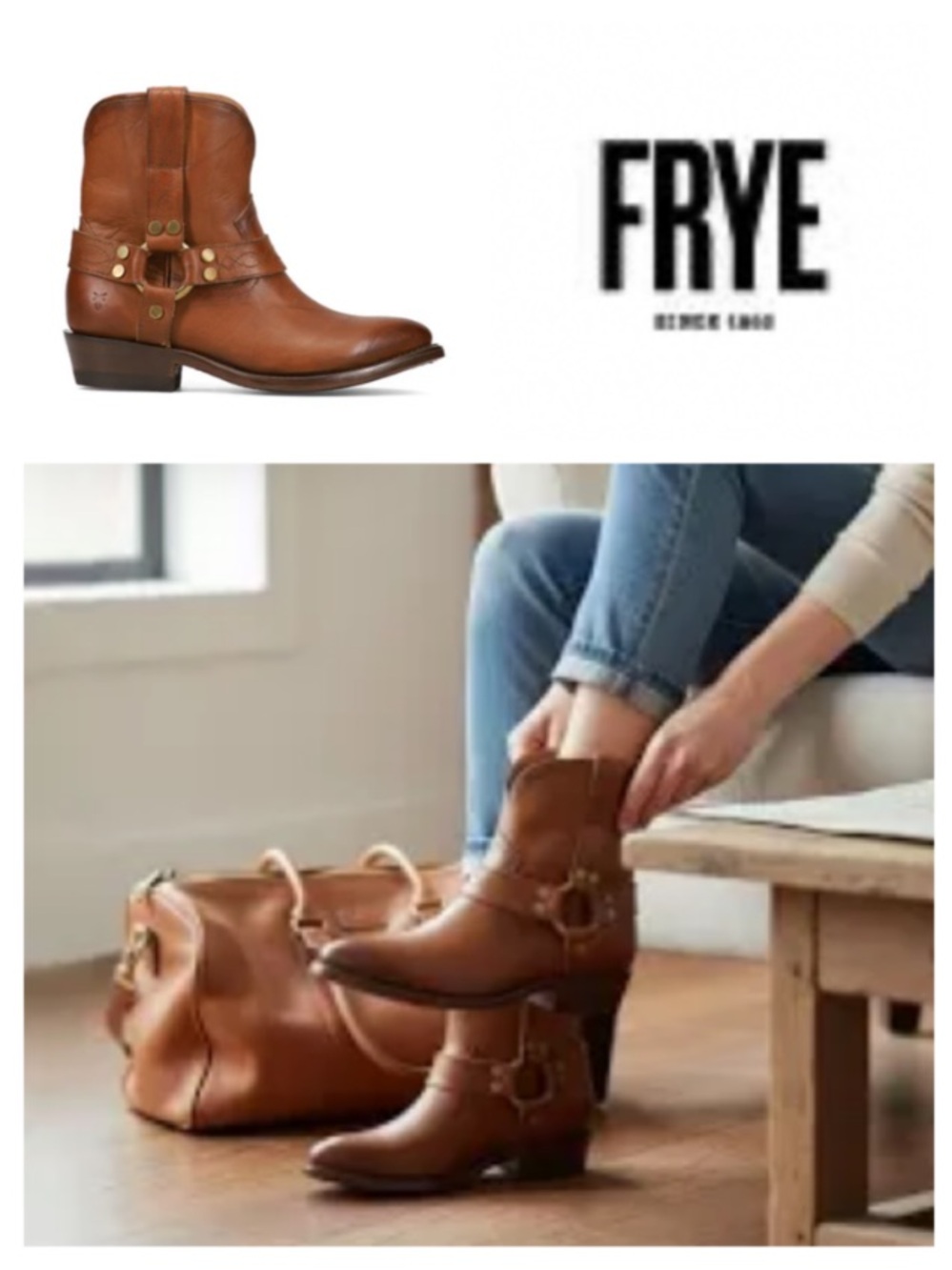 NEW!  Frye Women’s Billy Harness Bootie in ‘Saddle’ (9)